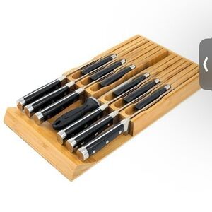 Bamboo Knife Organizer with Black Handles